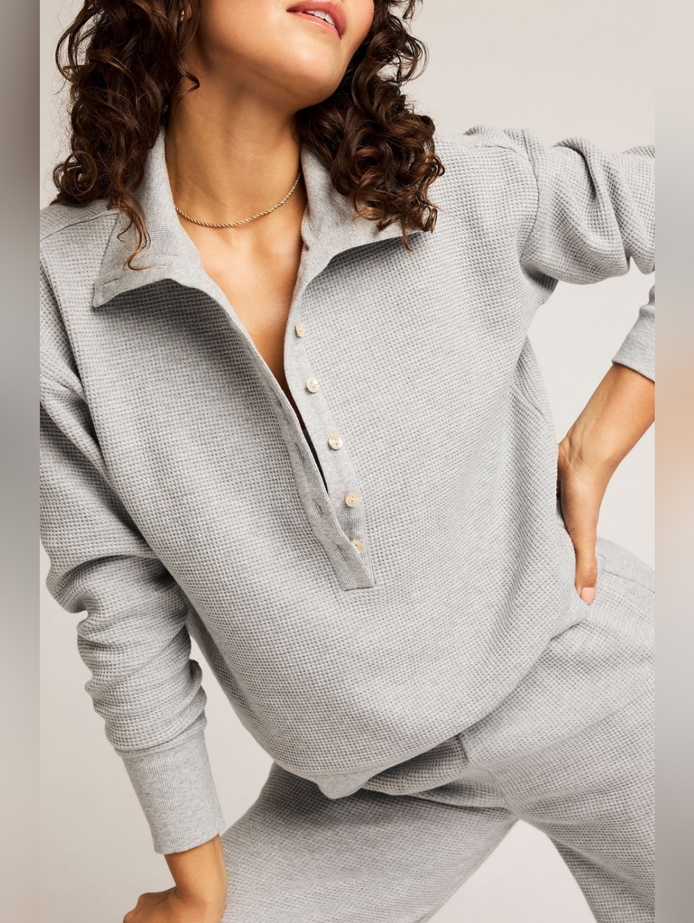 Negative Underwear Waffle Knit Pullover in Heather Grey Size Large